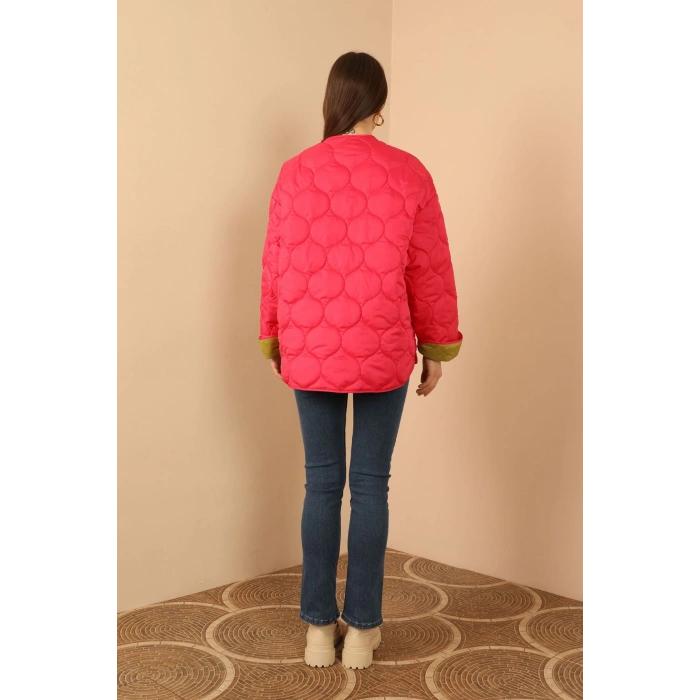 Jesica Kumaş  Soğan Desen Kapitone Kadın Mont-FUŞYA