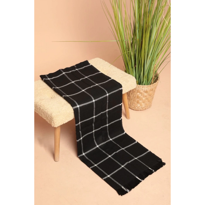 Kalın Çizgili Kadın Siyah/Ekru Şal