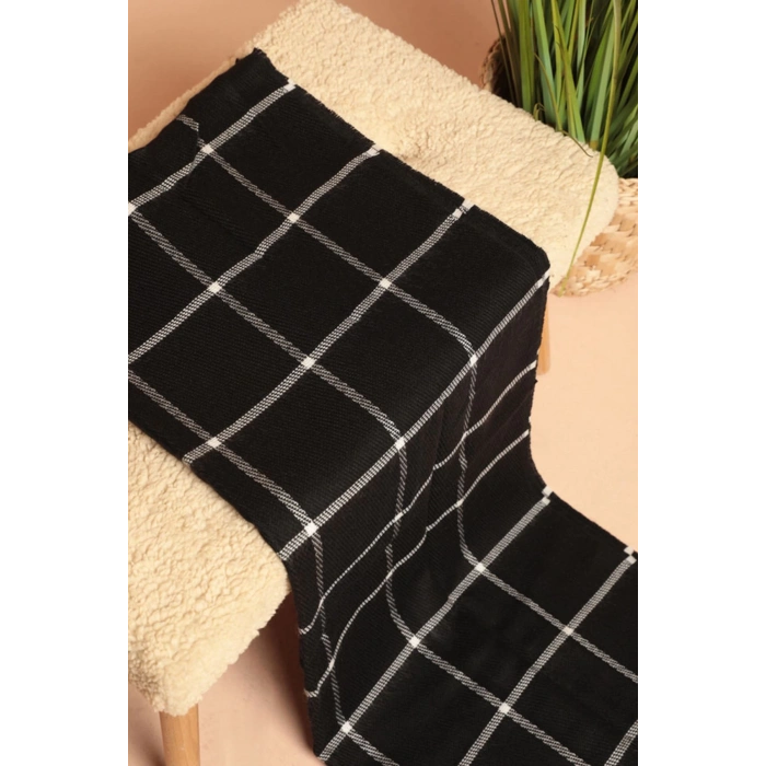 Kalın Çizgili Kadın Siyah/Ekru Şal