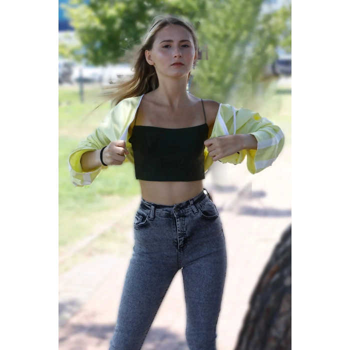 Kapşonlu Yan Dekolteli Sweat Sarı - P-019669