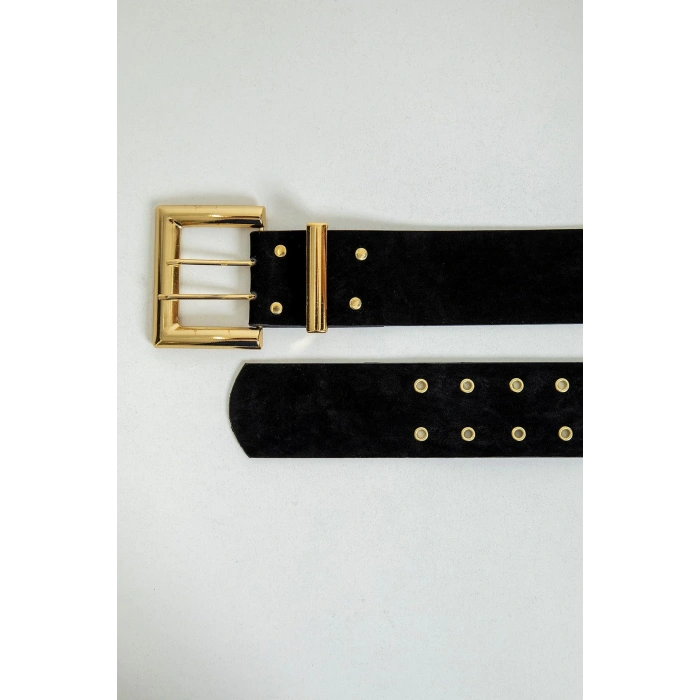 Kare Toka Çift Dilli Kadın Kemer-Siyah