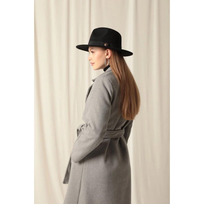 Kaşe Kumaş Allerli Kadın Gri Kaban