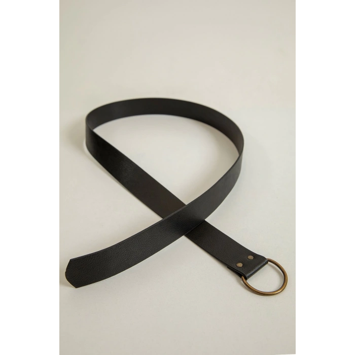 Küçük Oval Tokalı Kadın Kemer-Siyah