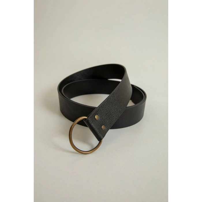 Küçük Oval Tokalı Kadın Kemer-Siyah