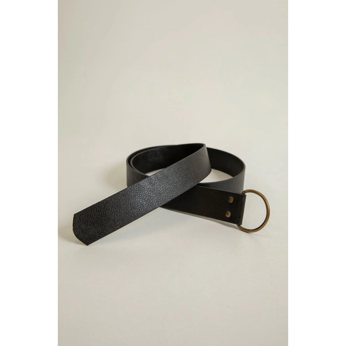 Küçük Oval Tokalı Kadın Kemer-Siyah