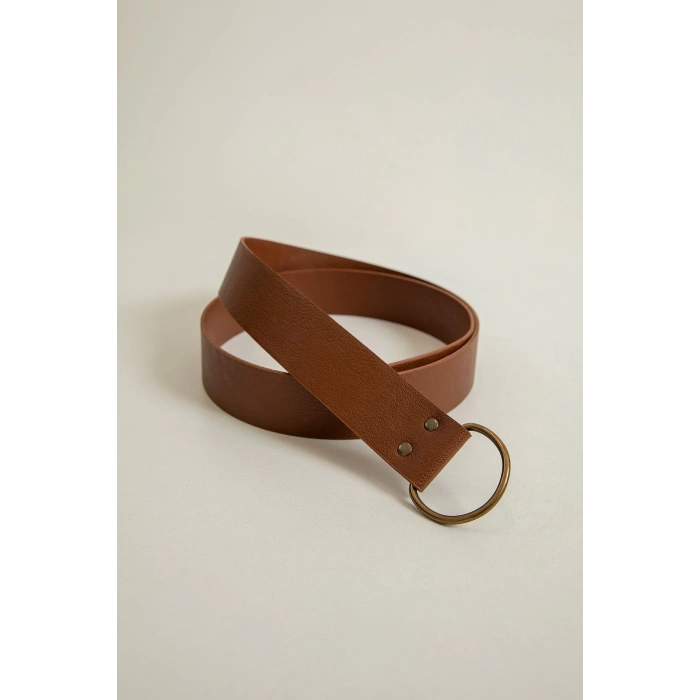 Küçük Oval Tokalı Kadın Kemer-Taba