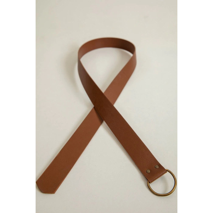 Küçük Oval Tokalı Kadın Kemer-Taba