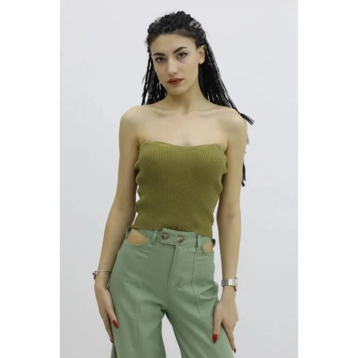 Likralı Triko Büstiyer Haki - P-019895