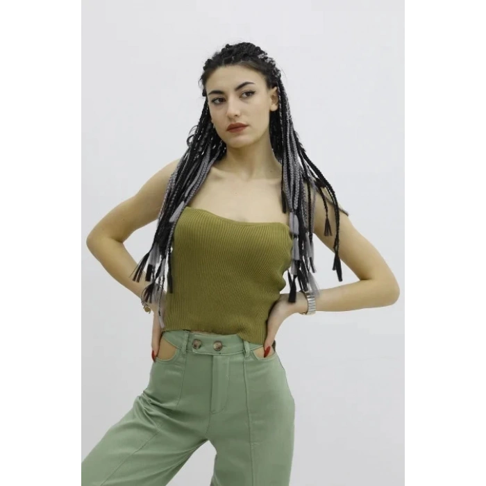 Likralı Triko Büstiyer Haki - P-019895