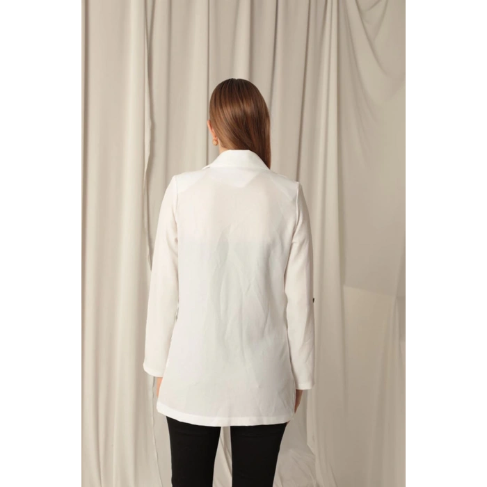 Melanj Keten Kumaş Kadın Ekru Ceket