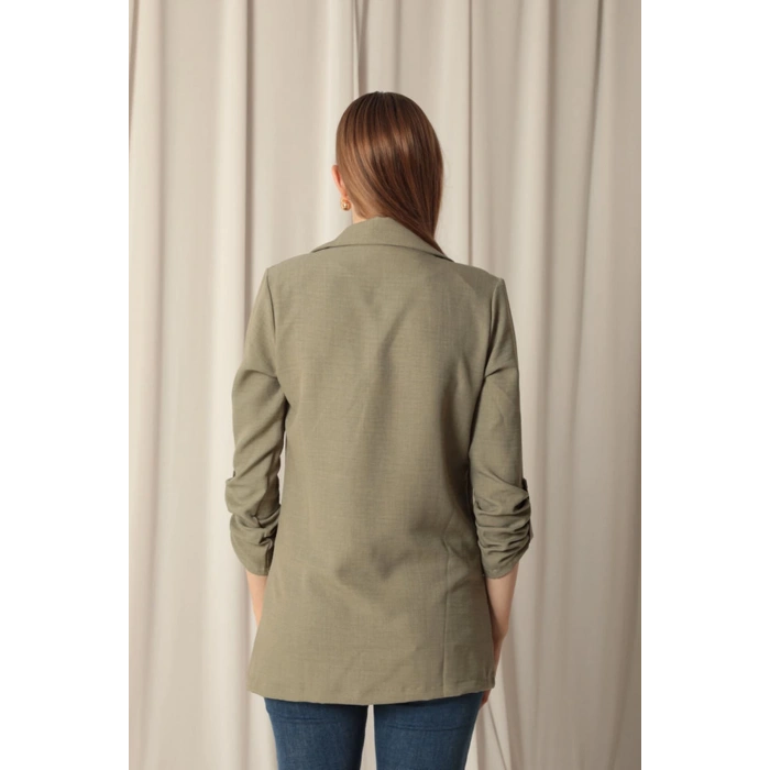 Melanj Keten Kumaş Kadın Haki Ceket
