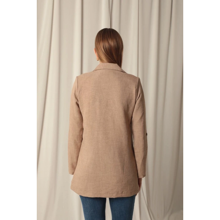 Melanj Keten Kumaş Kadın Taba Ceket