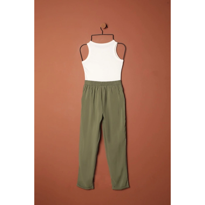 Modal Kumaş Duble Paça Kadın Pantolon-Haki