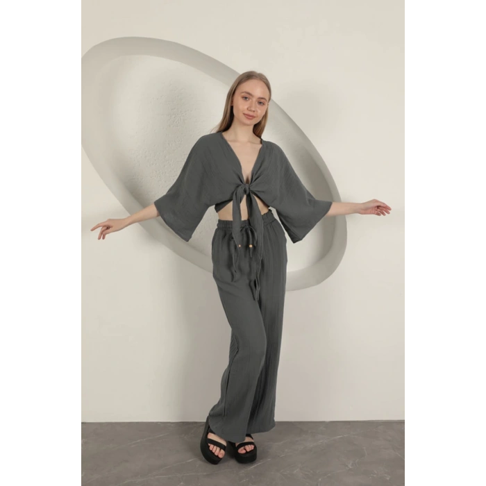 Müslin Kumaş Kimono-Antrasit