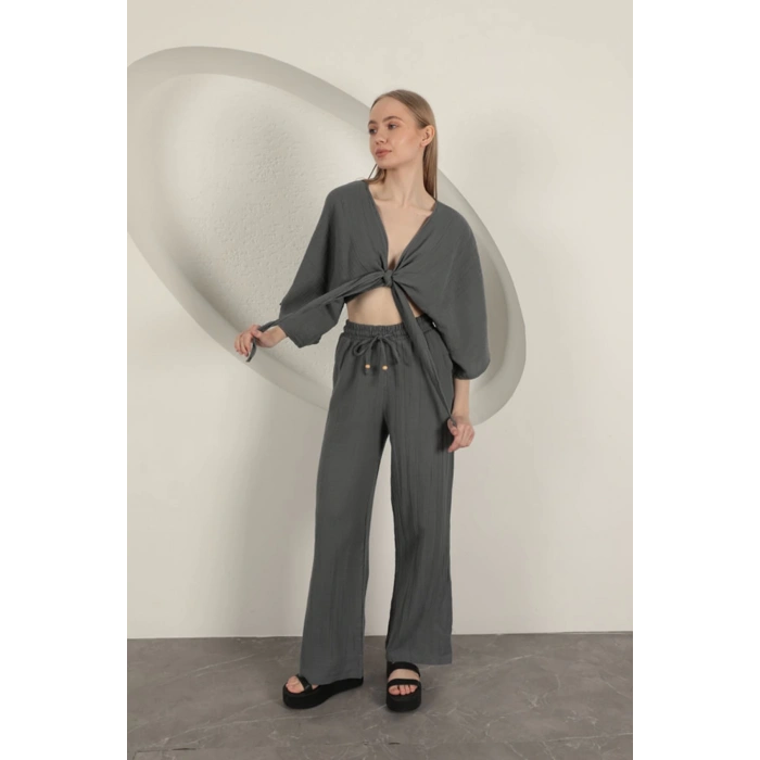 Müslin Kumaş Kimono-Antrasit