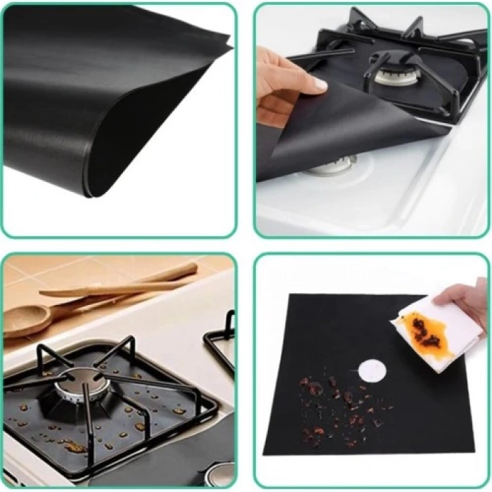 Ocak Koruyucu Folyo Yanmaz Yapışmaz 4lü Set Siyah Renk