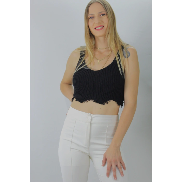 Örme Kolsuz Bayan Triko Siyah - 106469