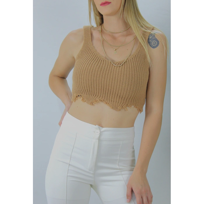 Örme Kolsuz Bayan Triko Vizon - 106471