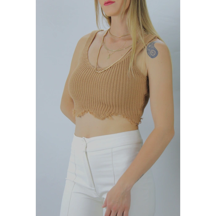 Örme Kolsuz Bayan Triko Vizon - 106471