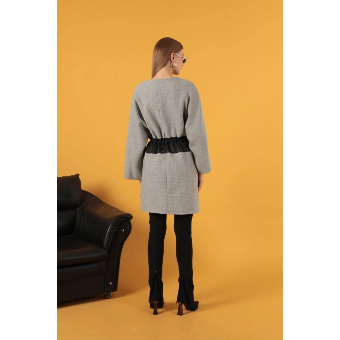 Petek Kumaş Garnili Oversize Kadın Sweat-Gri