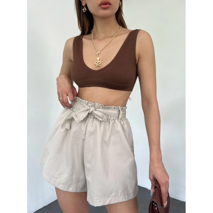 Rahat Kesim Beli Büzgülü Cepli Şort