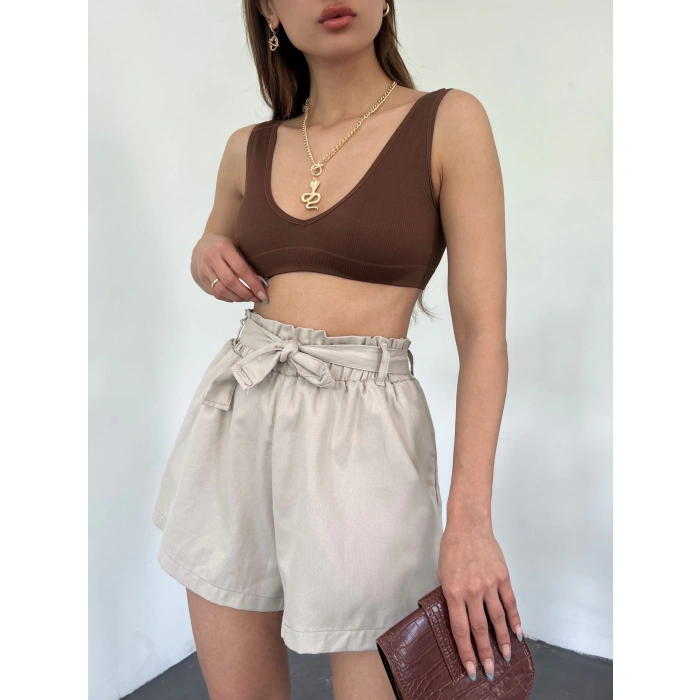 Rahat Kesim Beli Büzgülü Cepli Şort