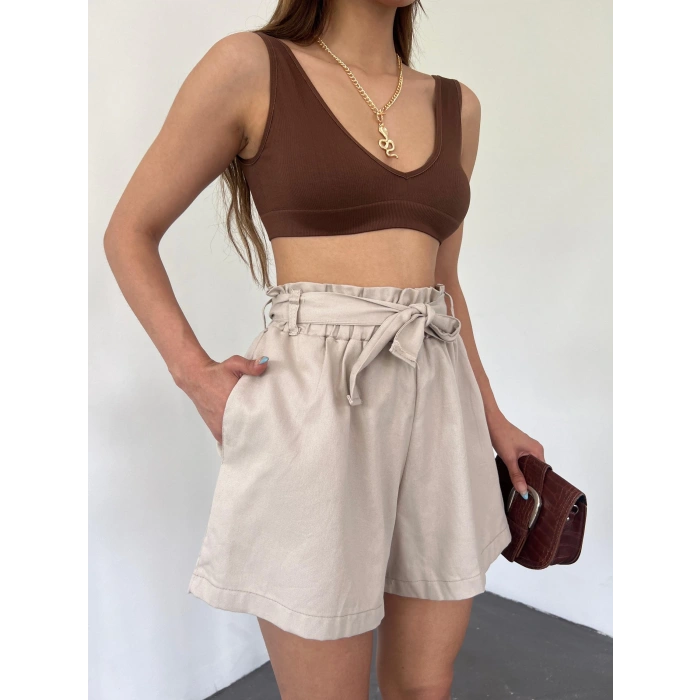 Rahat Kesim Beli Büzgülü Cepli Şort