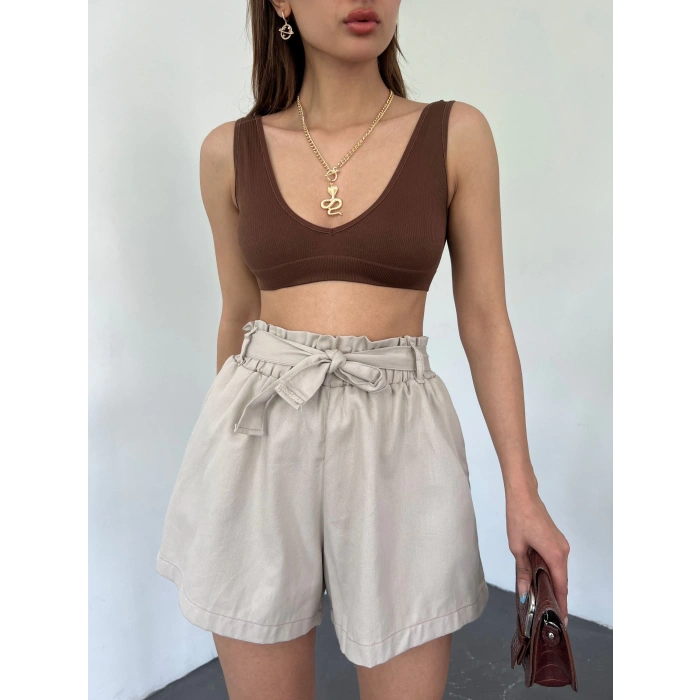 Rahat Kesim Beli Büzgülü Cepli Şort