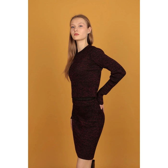 Simli Triko Kadın Etek-Kırmızı