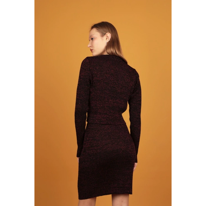 Simli Triko Kadın Etek-Kırmızı