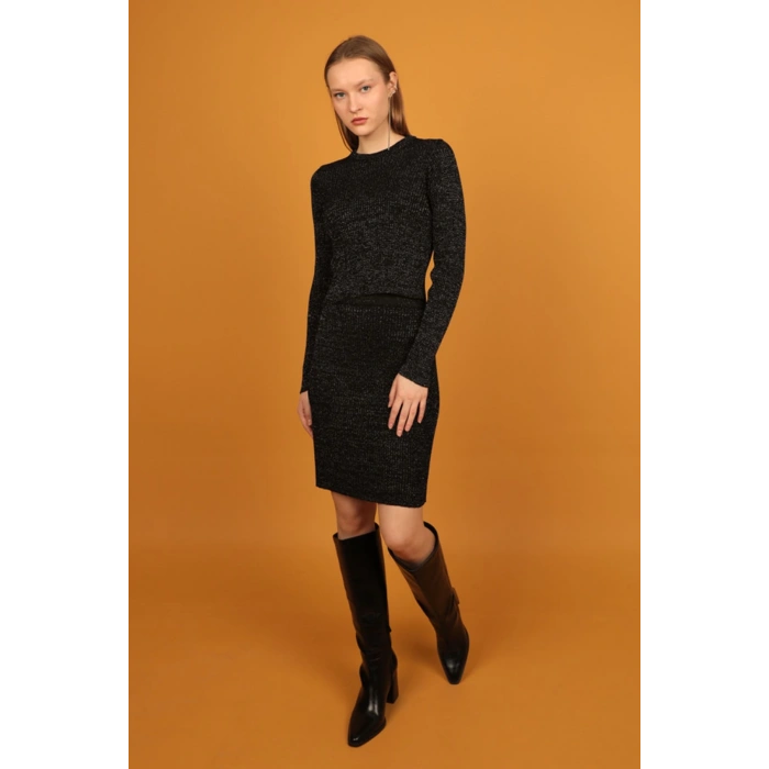 Simli Triko Kadın Etek-Siyah