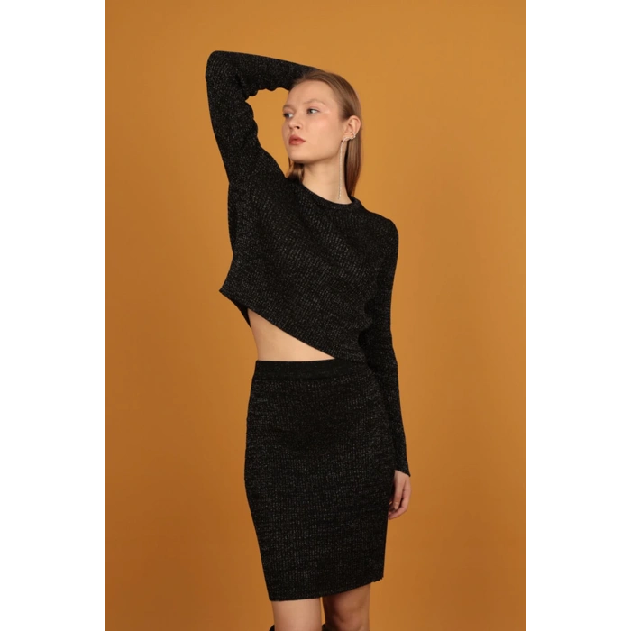 Simli Triko Kadın Etek-Siyah