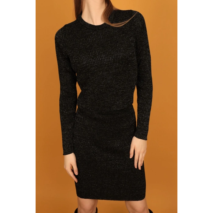 Simli Triko Kadın Etek-Siyah