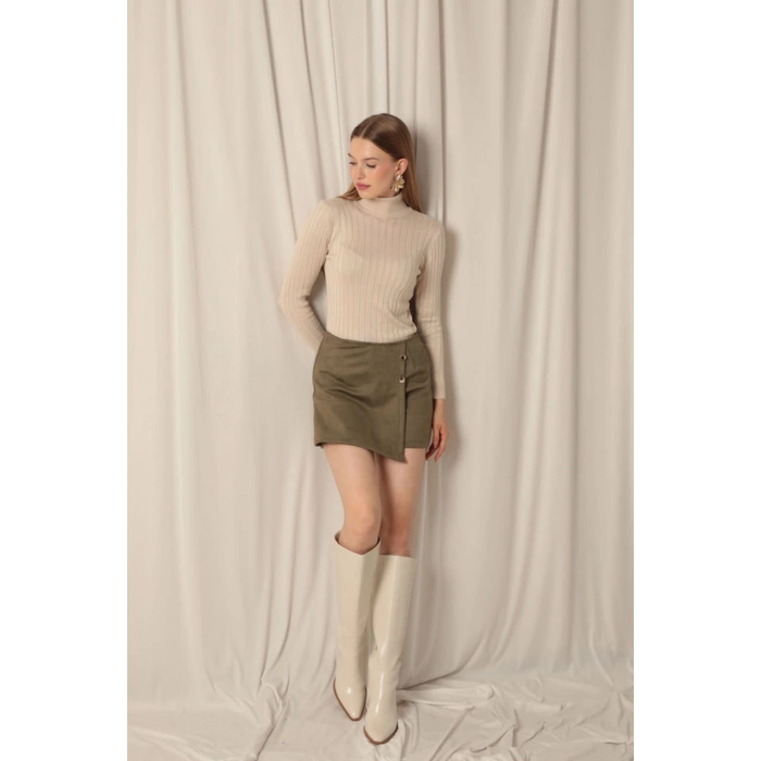 Süet Kumaş Haki Şort Etek