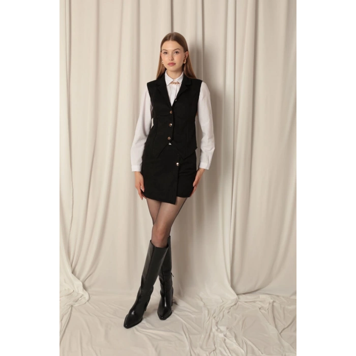 Süet Kumaş Kadın Siyah Yelek