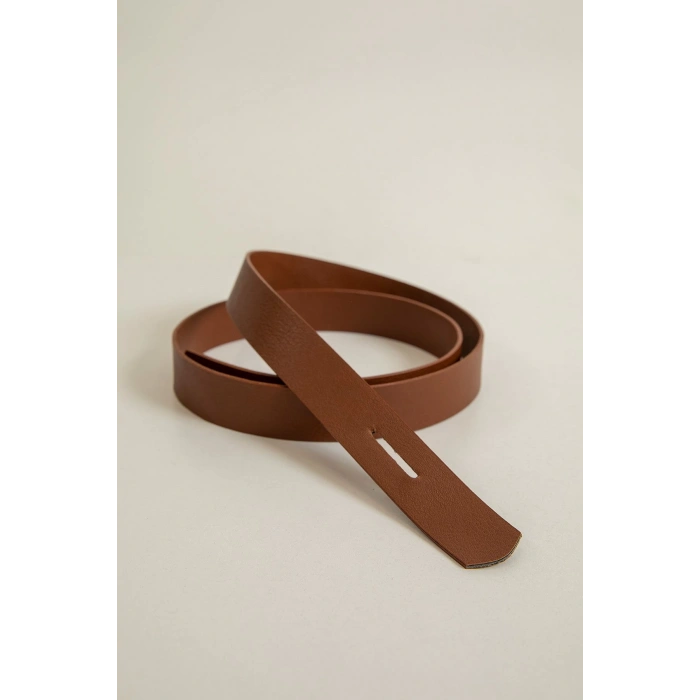 Suni Deri Kumaş Geçitli Kadın Kemer-Taba