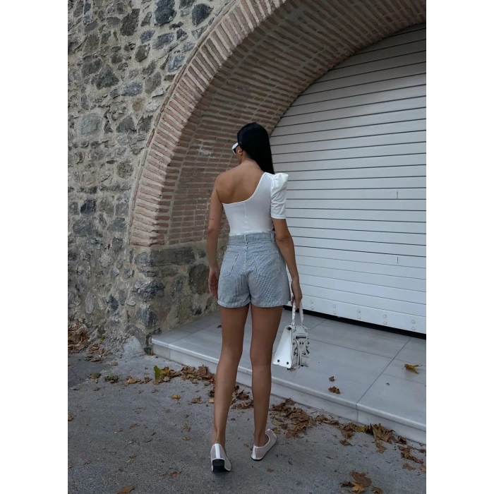 Tek Omuz Prenses Kol Crep Bluz - Ekru