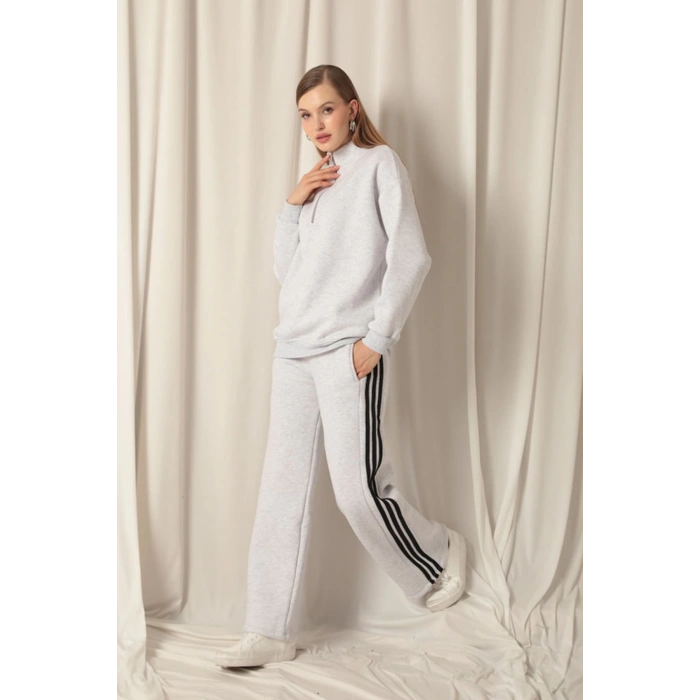 Üç İplik Biyeli Kadın Açık Gri Eşofman