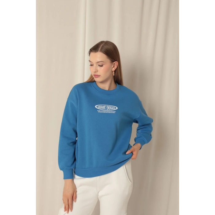 Üç İplik Uıbrant Energıes Baskılı Kadın Mavi Sweat