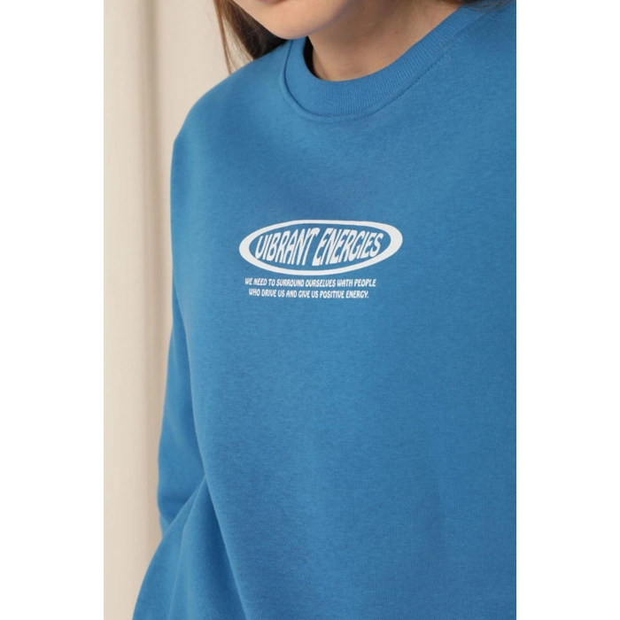 Üç İplik Uıbrant Energıes Baskılı Kadın Mavi Sweat