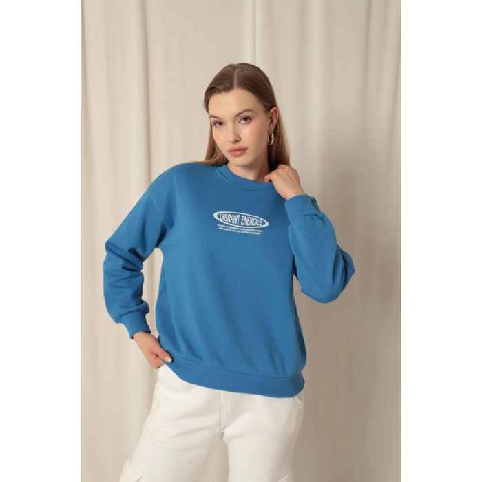 Üç İplik Uıbrant Energıes Baskılı Kadın Mavi Sweat
