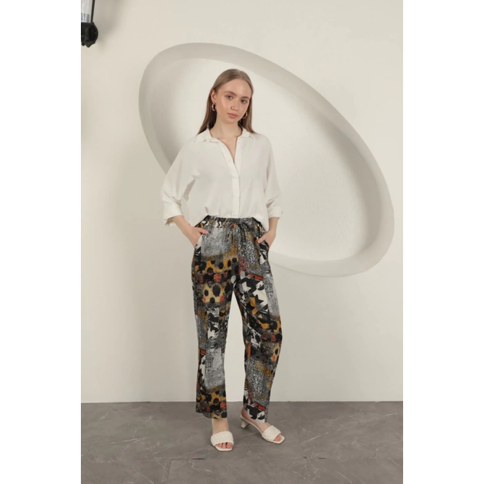 Viskon Kumaş Geniş Kadın Pantolon-Siyah