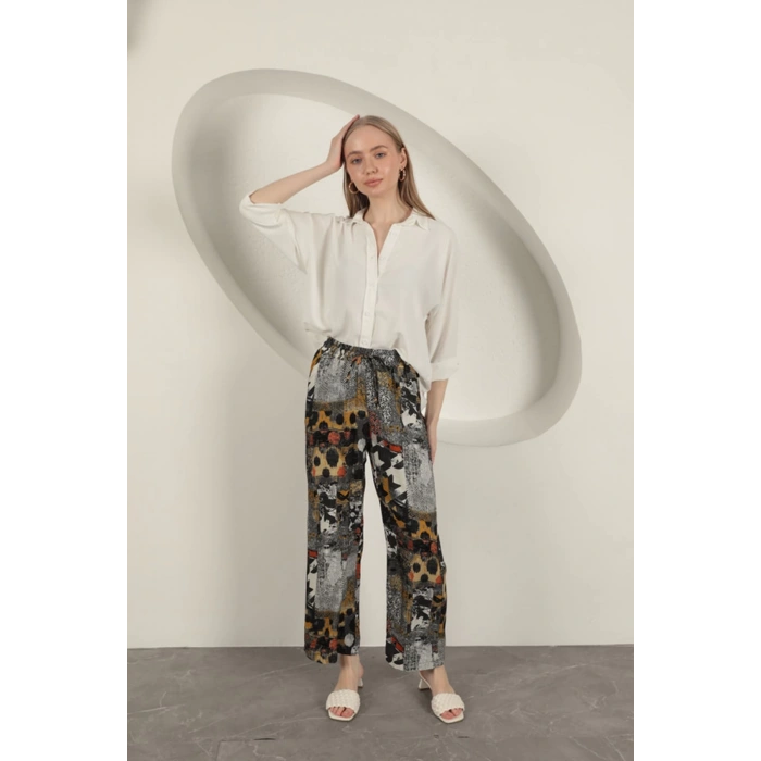 Viskon Kumaş Geniş Kadın Pantolon-Siyah