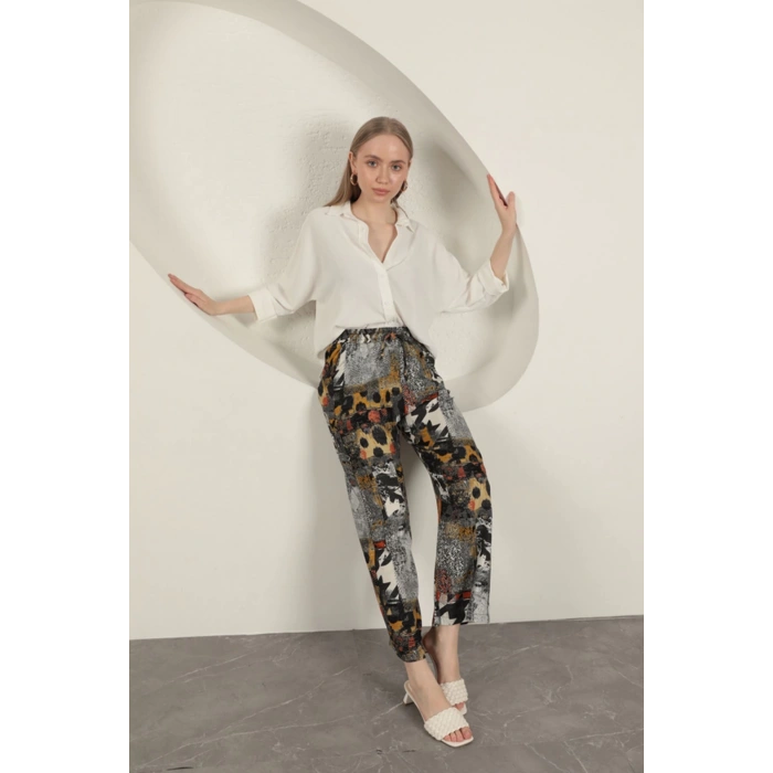 Viskon Kumaş Geniş Kadın Pantolon-Siyah