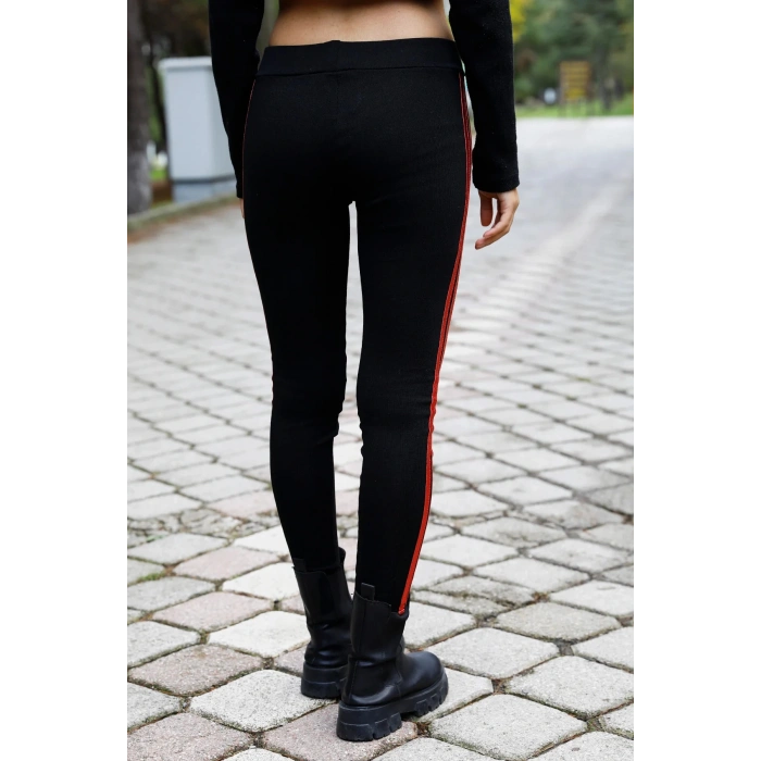 Yan Çift Şeritli Ribana Tayt Siyah - P-020258