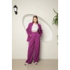 Atlas Kumaş Kadın Palazzo Pantolon-Mor