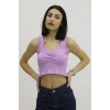 Bel Lastikli Triko Bluz Lila - P-019708