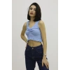 Bel Lastikli Triko Bluz Mavi - P-019708