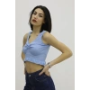 Bel Lastikli Triko Bluz Mavi - P-019708