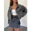 Çift Cepli Yıkamalı Crop Denim Ceket